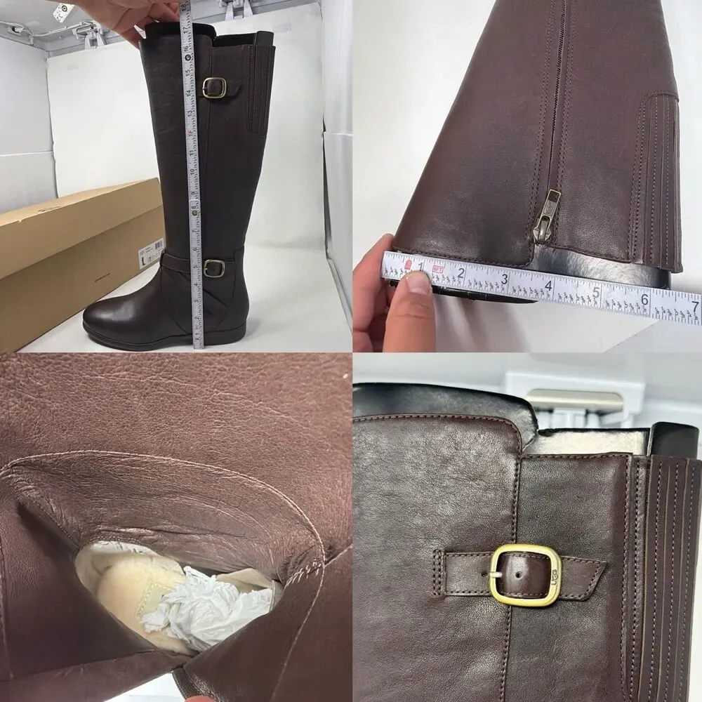 UGG Beryl Women’s 7 Stout Brown Leather Tall Riding Boots 1005920 NEW BOX